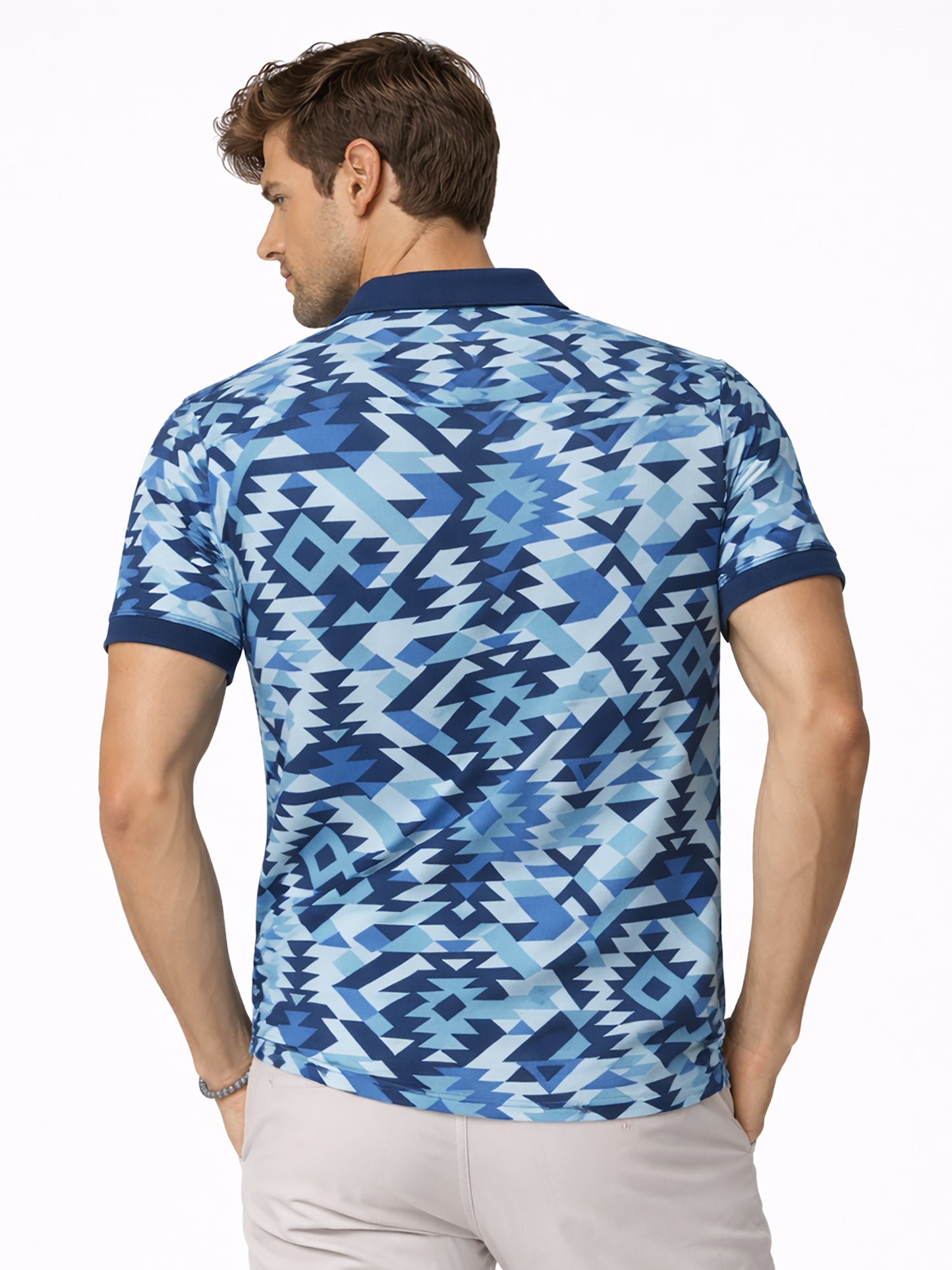 MultiColour Men’s Geometric Printed Polo T-Shirt – Regular Fit Casual Wear