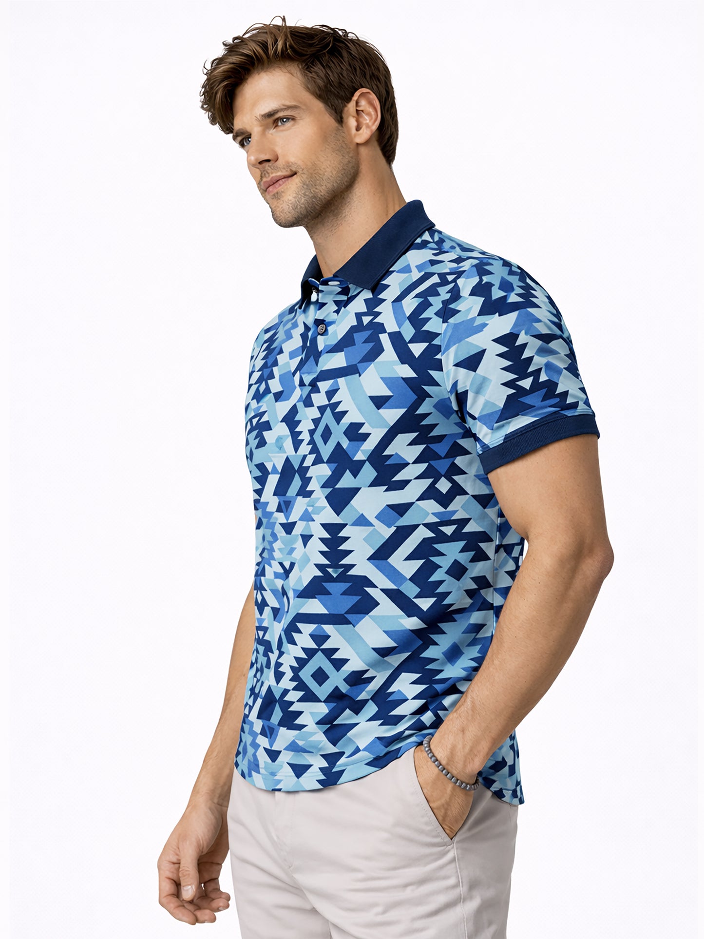 MultiColour Men’s Geometric Printed Polo T-Shirt – Regular Fit Casual Wear