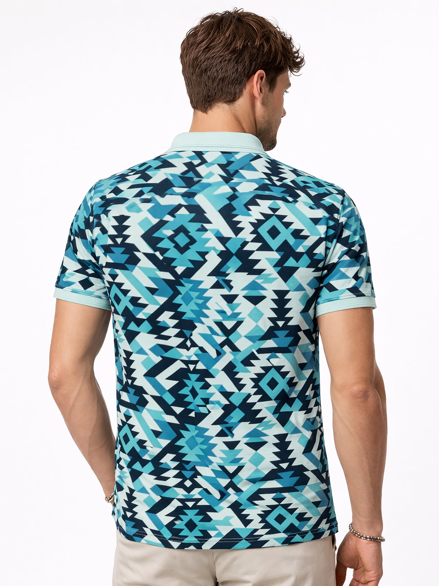 MultiColour Men’s Geometric Printed Polo T-Shirt – Regular Fit Casual Wear