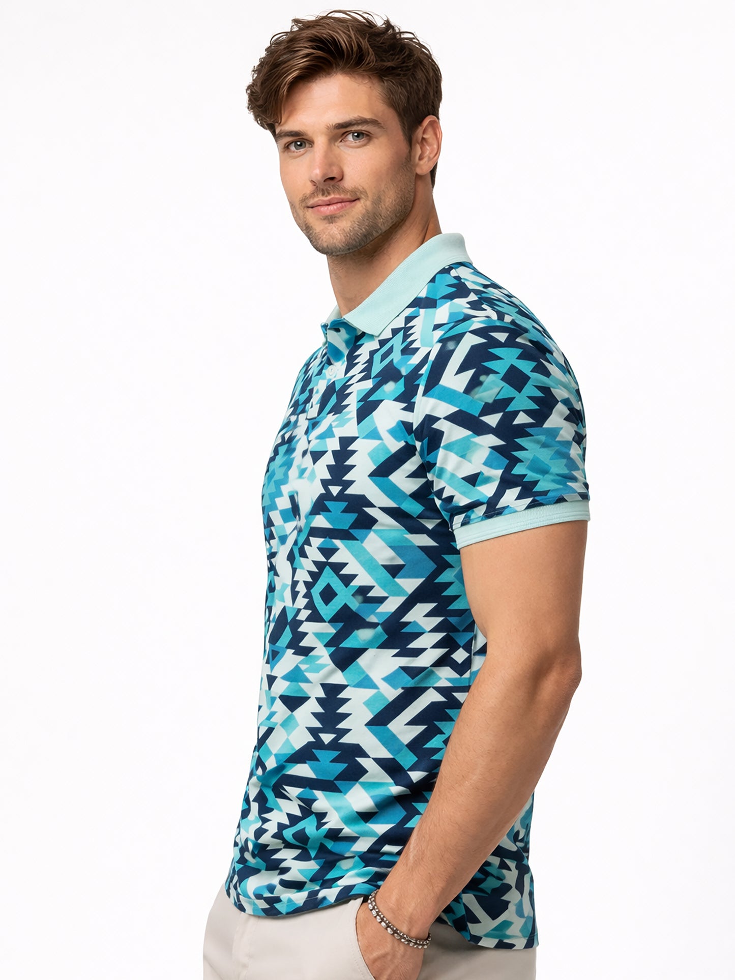 MultiColour Men’s Geometric Printed Polo T-Shirt – Regular Fit Casual Wear