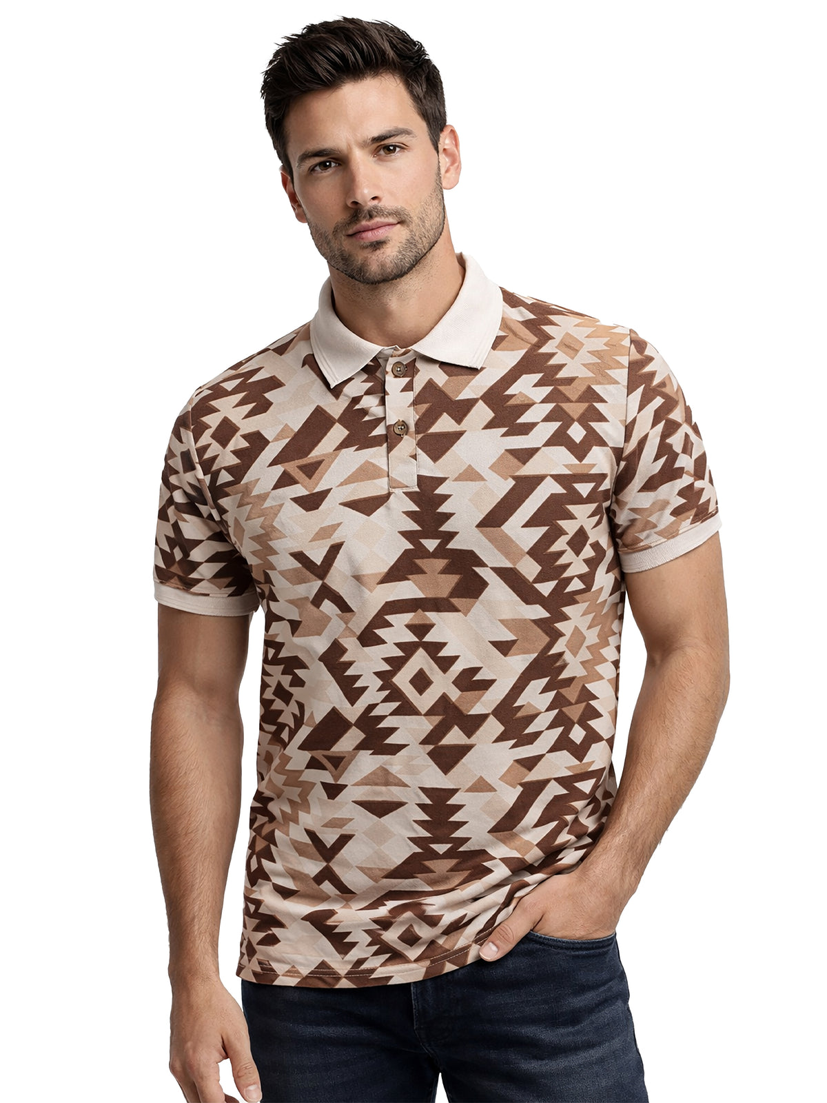 Men's Imported Poly Printed Half Sleeve Casual Polo T-Shirt