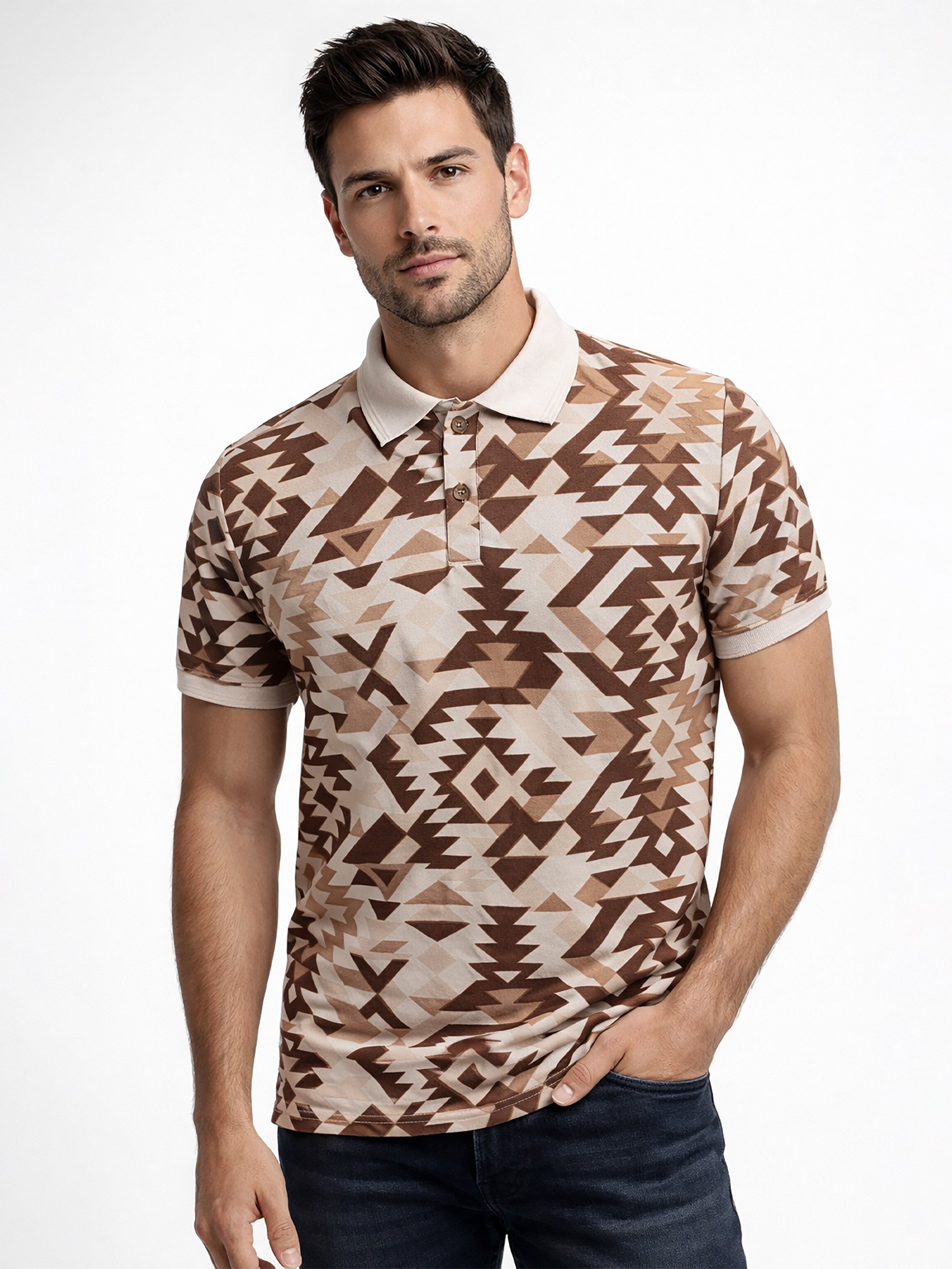 MultiColour Men’s Geometric Printed Polo T-Shirt – Regular Fit Casual Wear Secondary image