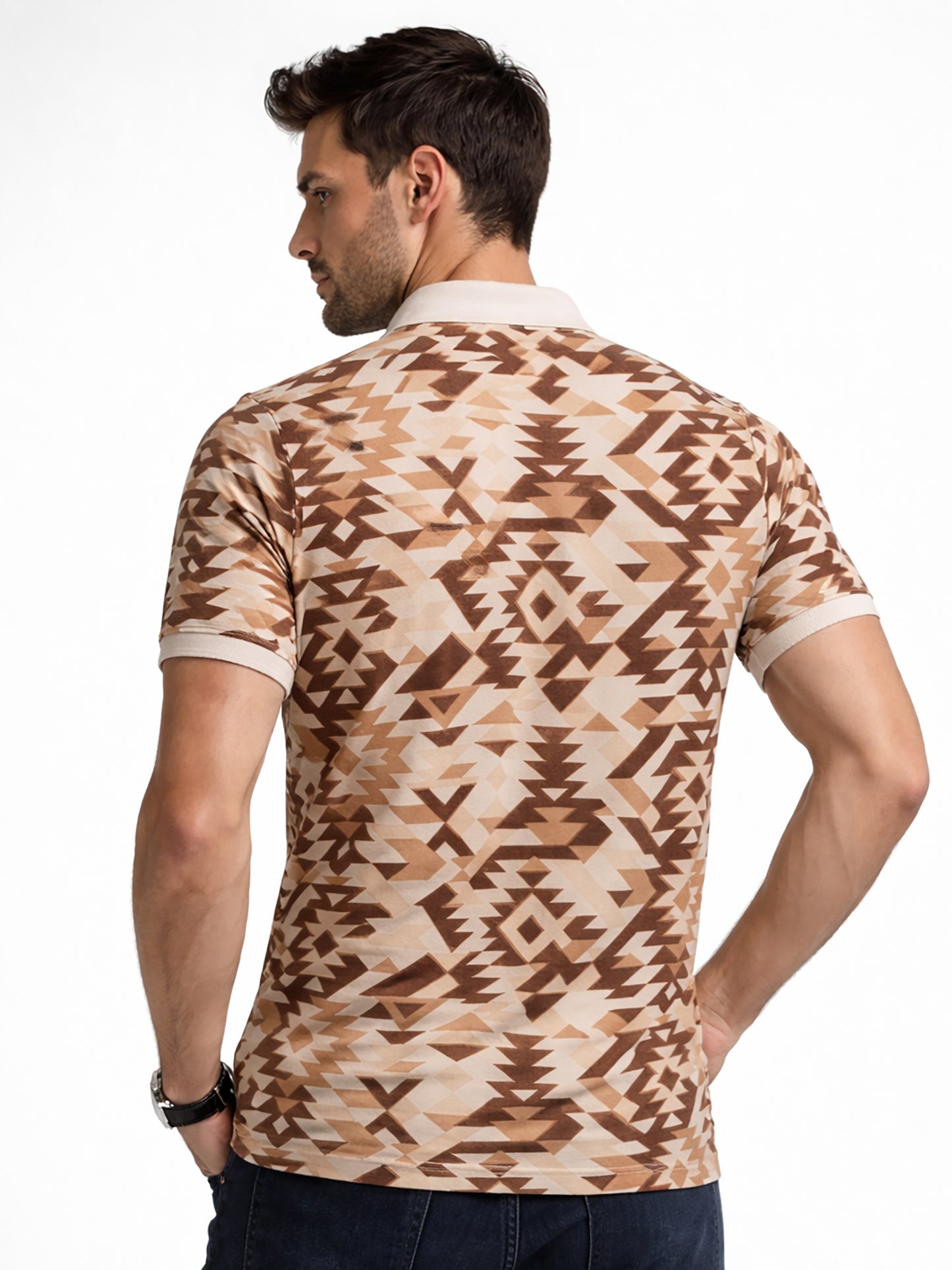 MultiColour Men’s Geometric Printed Polo T-Shirt – Regular Fit Casual Wear