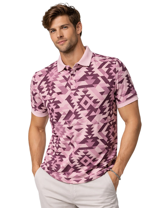 MultiColour Men’s Geometric Printed Polo T-Shirt – Regular Fit Casual Wear