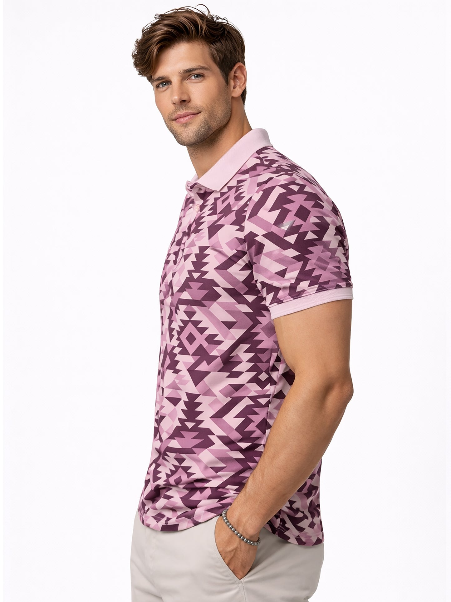 MultiColour Men’s Geometric Printed Polo T-Shirt – Regular Fit Casual Wear