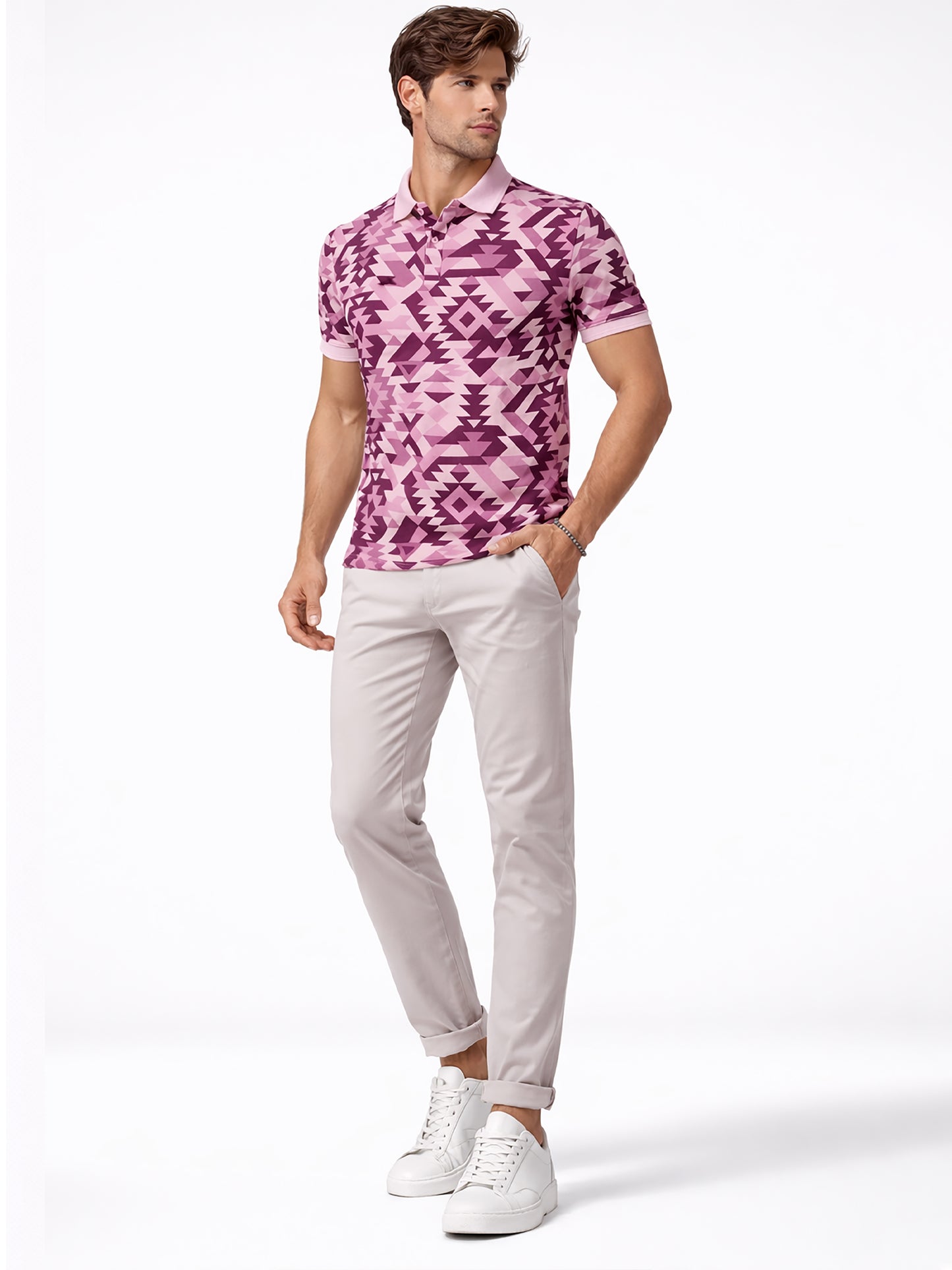 MultiColour Men’s Geometric Printed Polo T-Shirt – Regular Fit Casual Wear