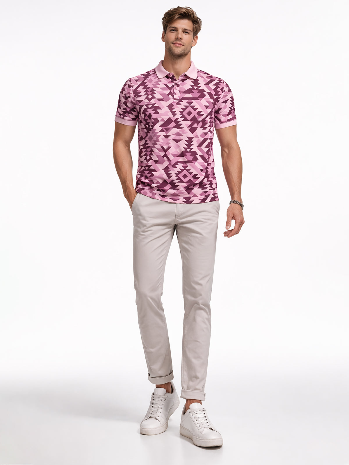 MultiColour Men’s Geometric Printed Polo T-Shirt – Regular Fit Casual Wear