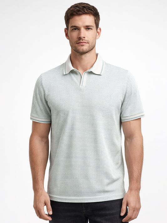 Light Green Men’s Textured Polo T-Shirt – Regular Fit Smart Casual Wear