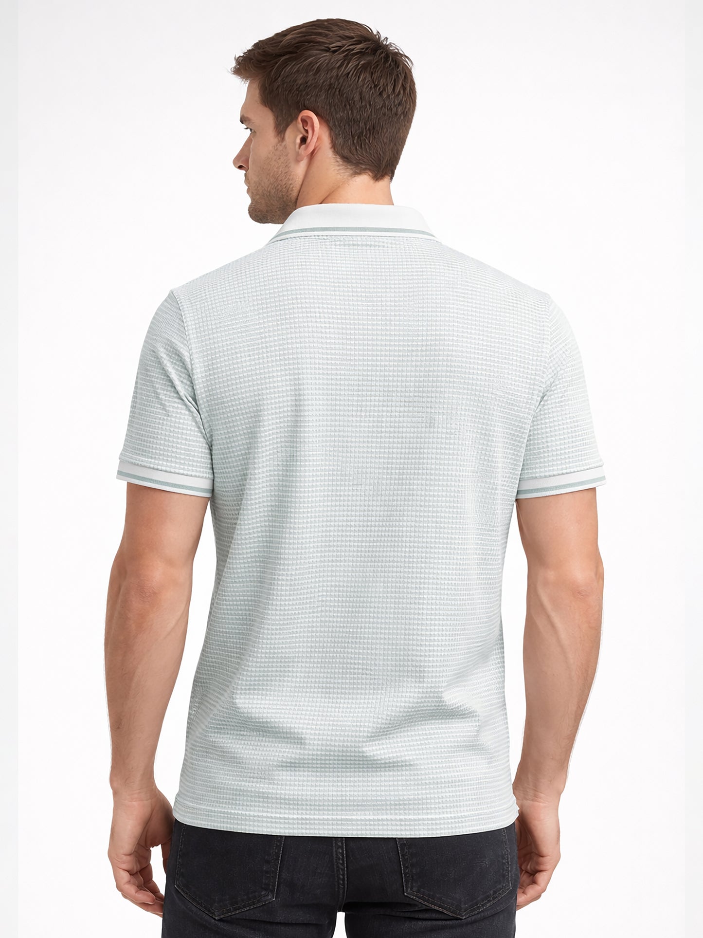 Light Green Men’s Textured Polo T-Shirt – Regular Fit Smart Casual Wear