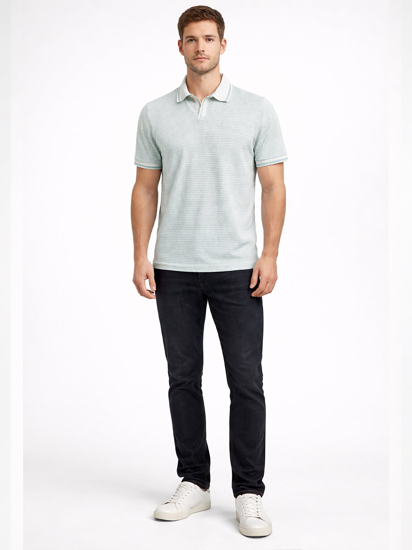 Light Green Men’s Textured Polo T-Shirt – Regular Fit Smart Casual Wear