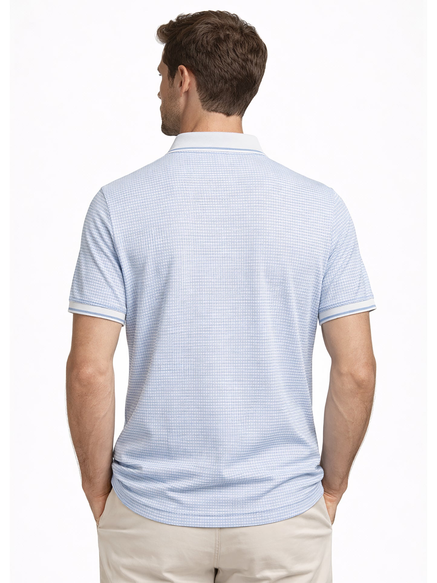 Light Blue Men’s Textured Polo T-Shirt – Regular Fit Smart Casual Wear