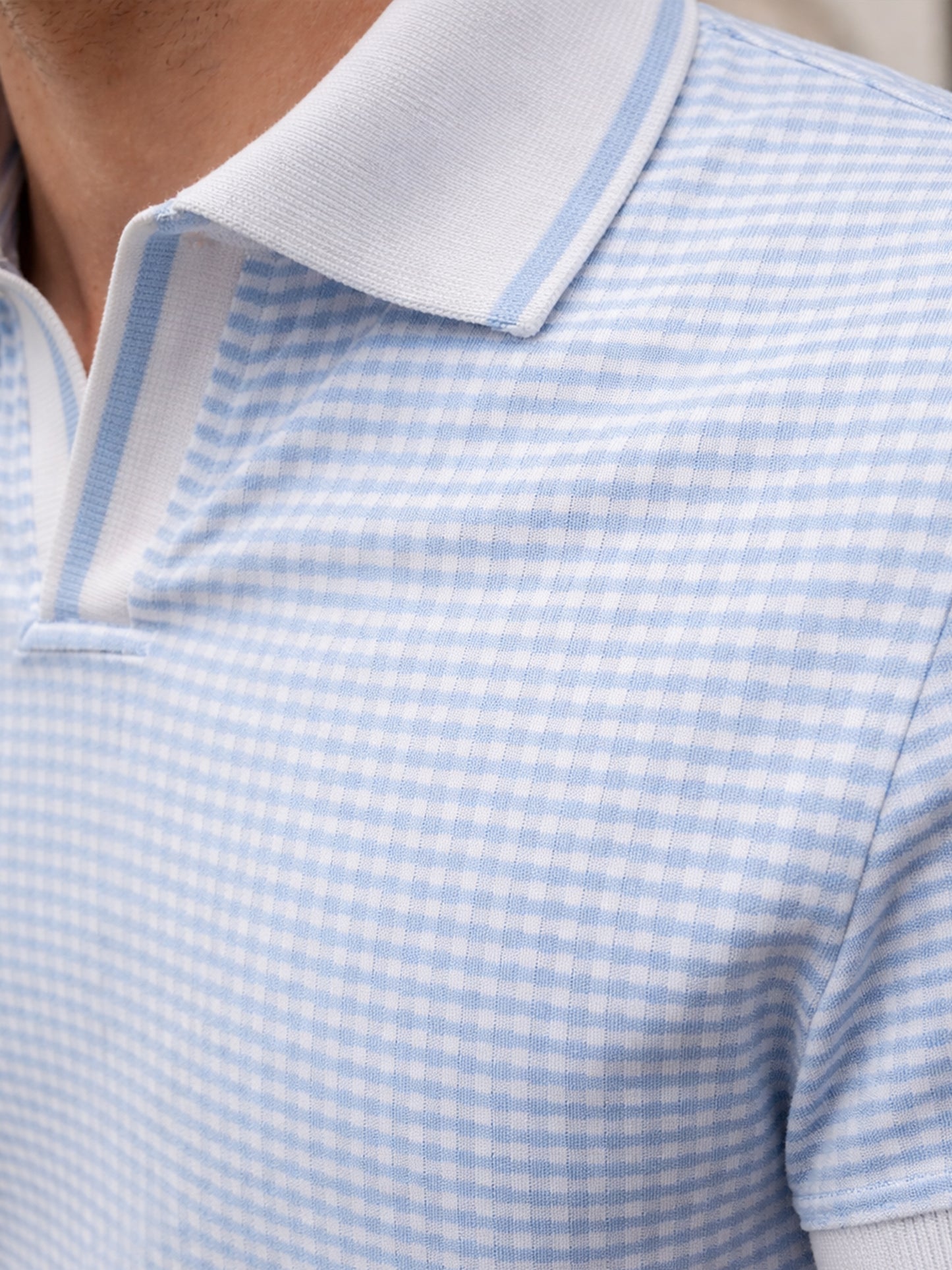 Light Blue Men’s Textured Polo T-Shirt – Regular Fit Smart Casual Wear