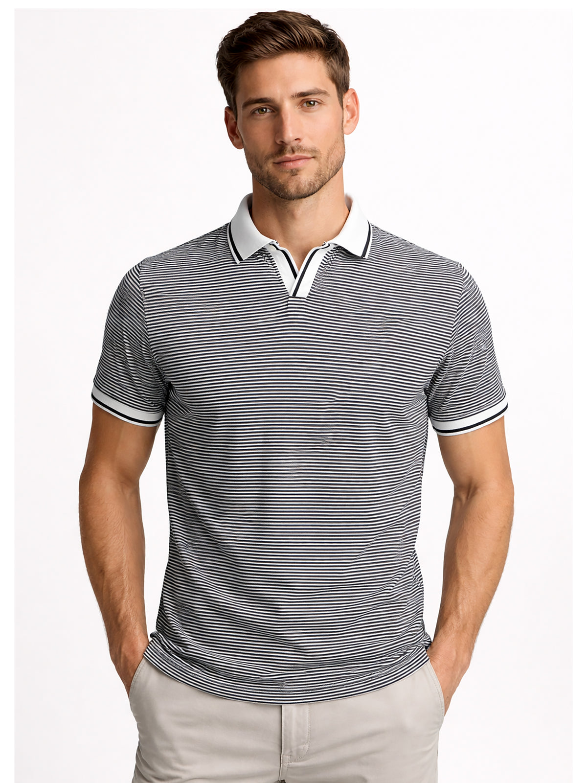 Black Men’s Textured Polo T-Shirt – Regular Fit Smart Casual Wear