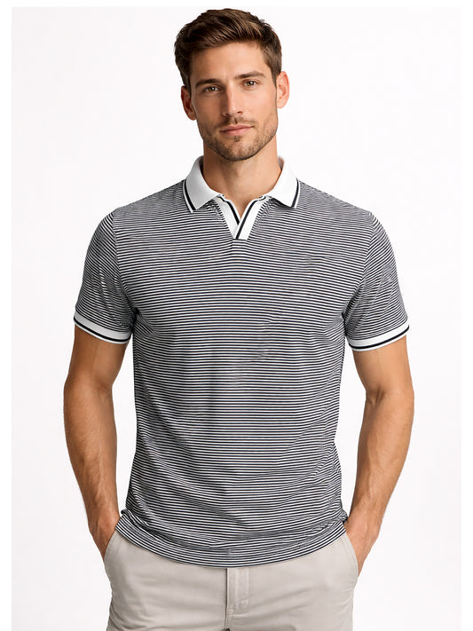 Black Men’s Textured Polo T-Shirt – Regular Fit Smart Casual Wear