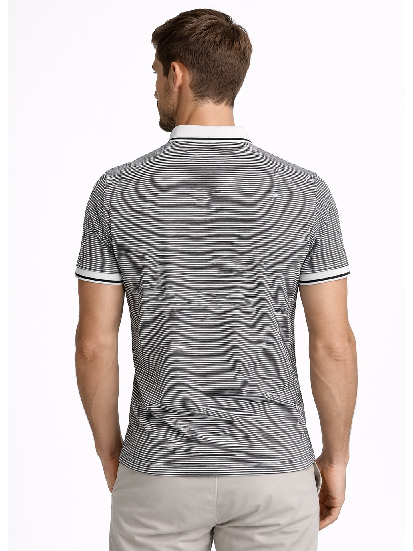 Black Men’s Textured Polo T-Shirt – Regular Fit Smart Casual Wear