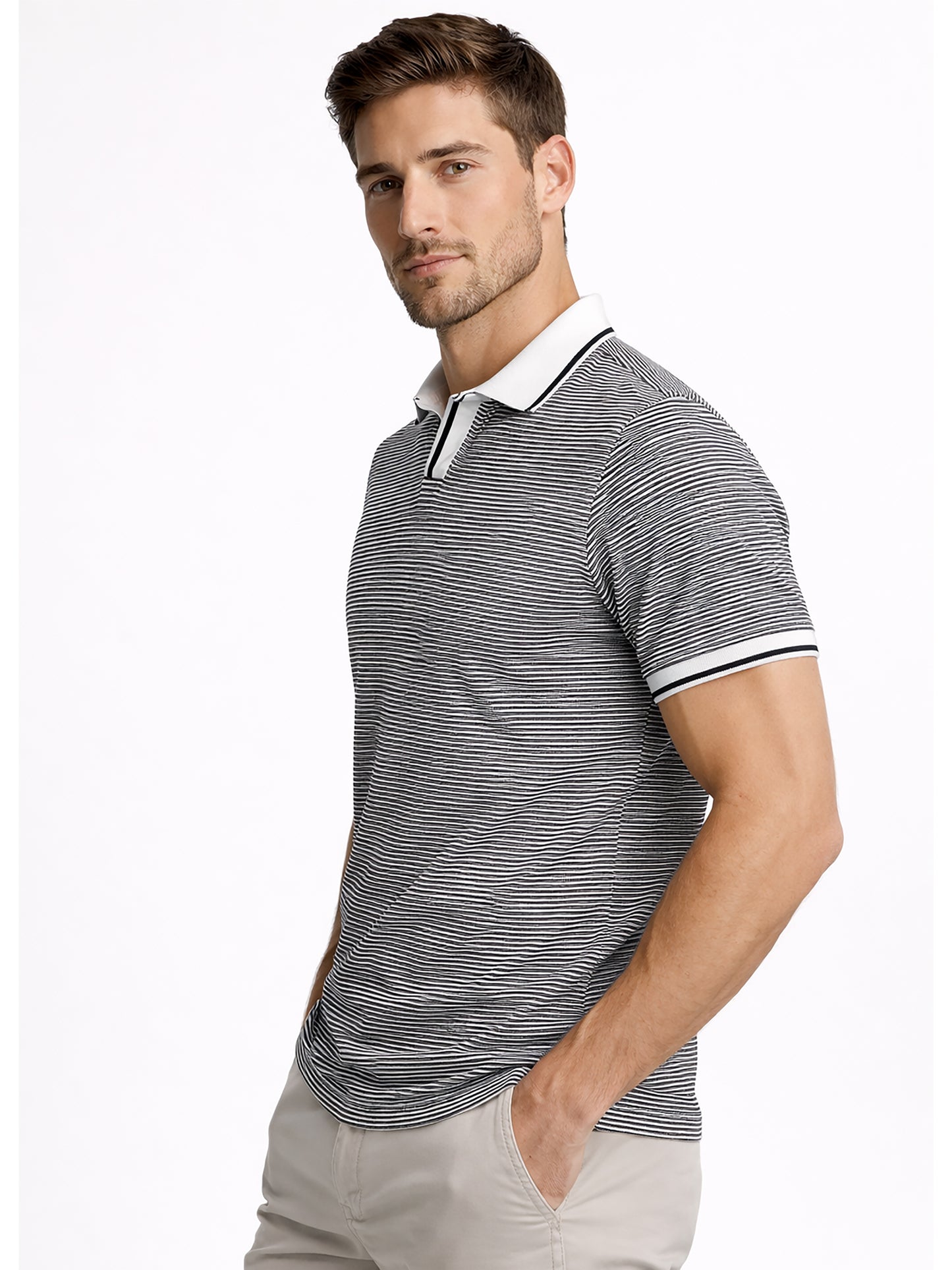 Black Men’s Textured Polo T-Shirt – Regular Fit Smart Casual Wear