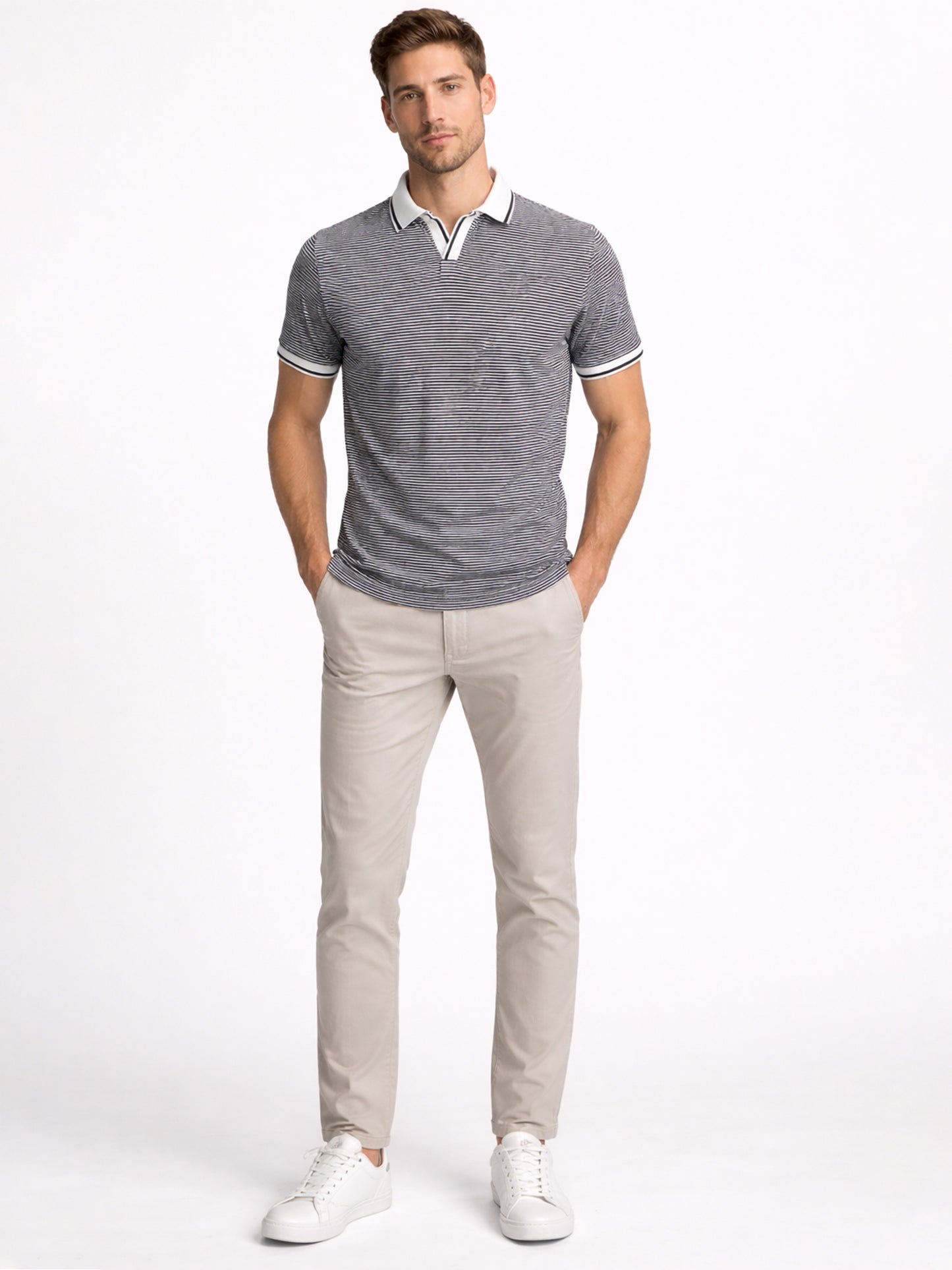 Black Men’s Textured Polo T-Shirt – Regular Fit Smart Casual Wear