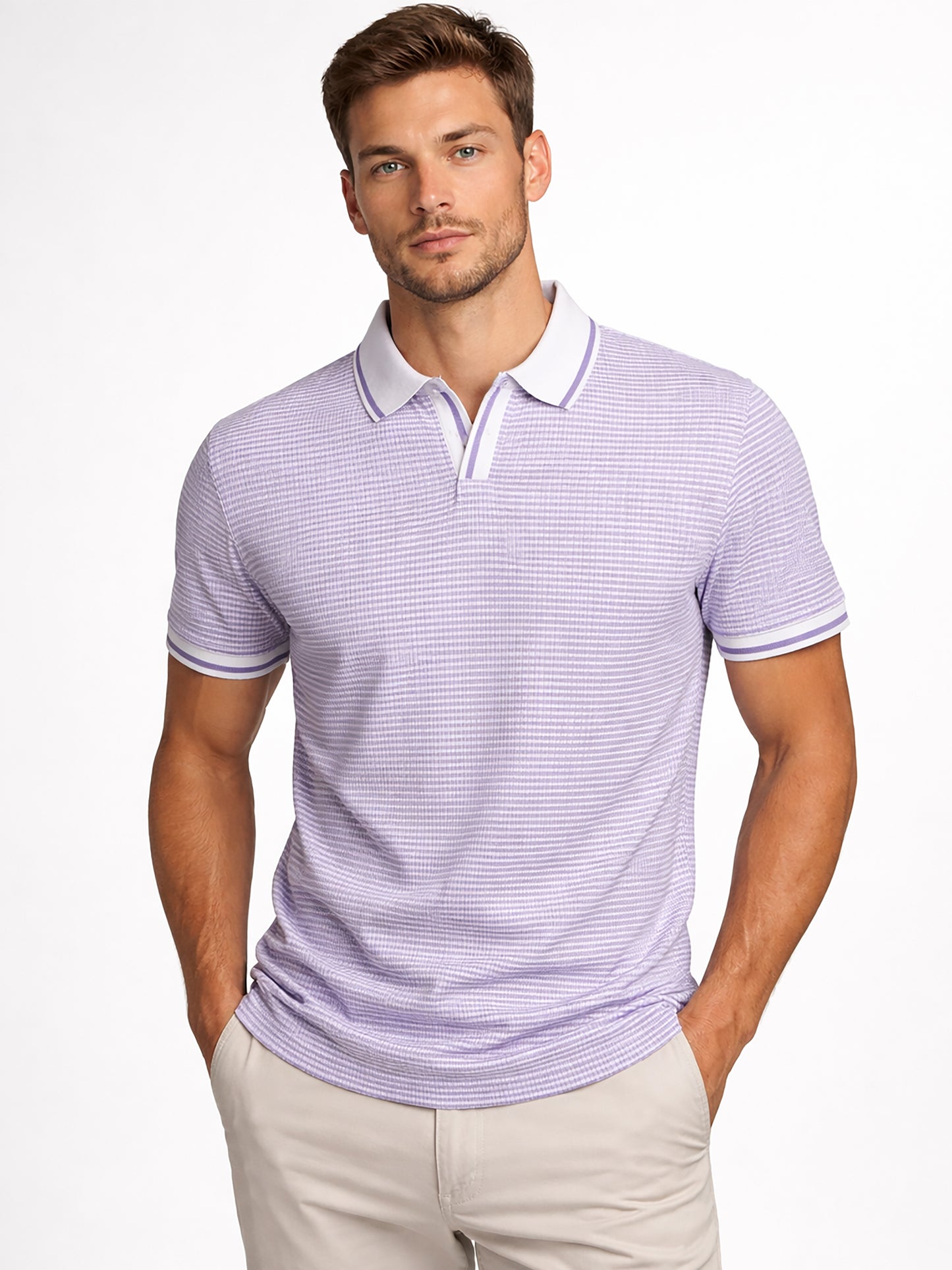 Purple Men’s Textured Polo T-Shirt – Regular Fit Smart Casual Wear