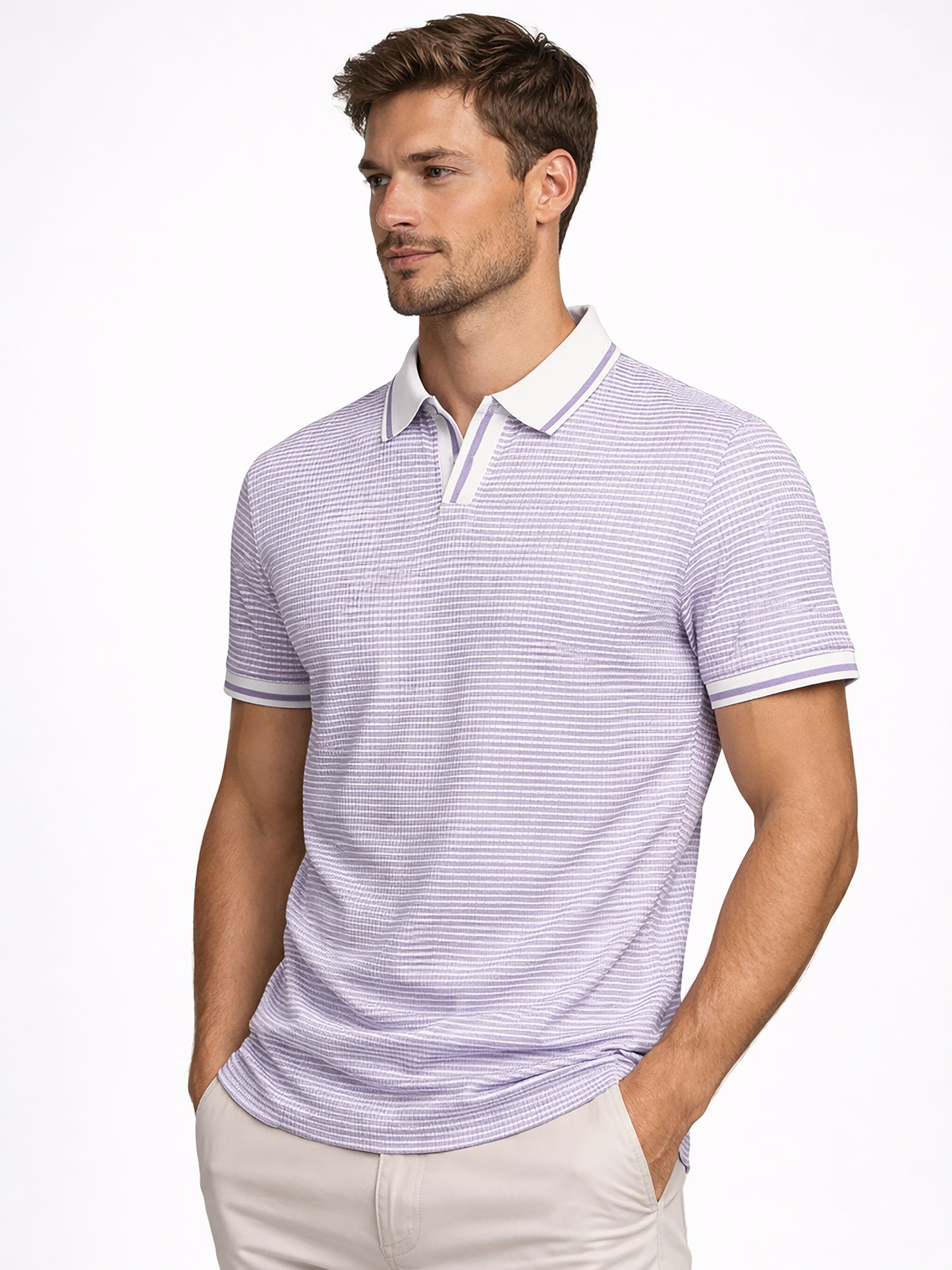 Purple Men’s Textured Polo T-Shirt – Regular Fit Smart Casual Wear