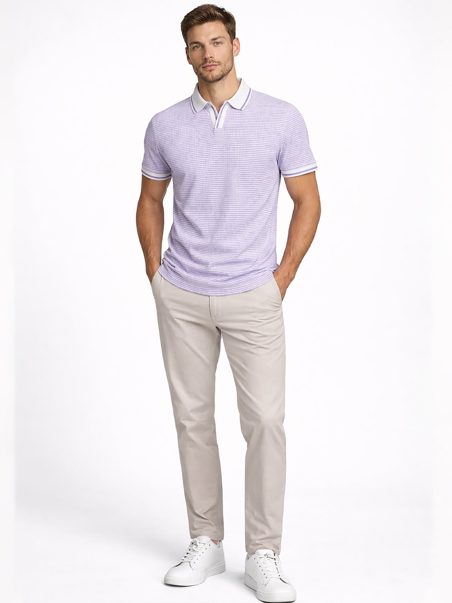 Purple Men’s Textured Polo T-Shirt – Regular Fit Smart Casual Wear