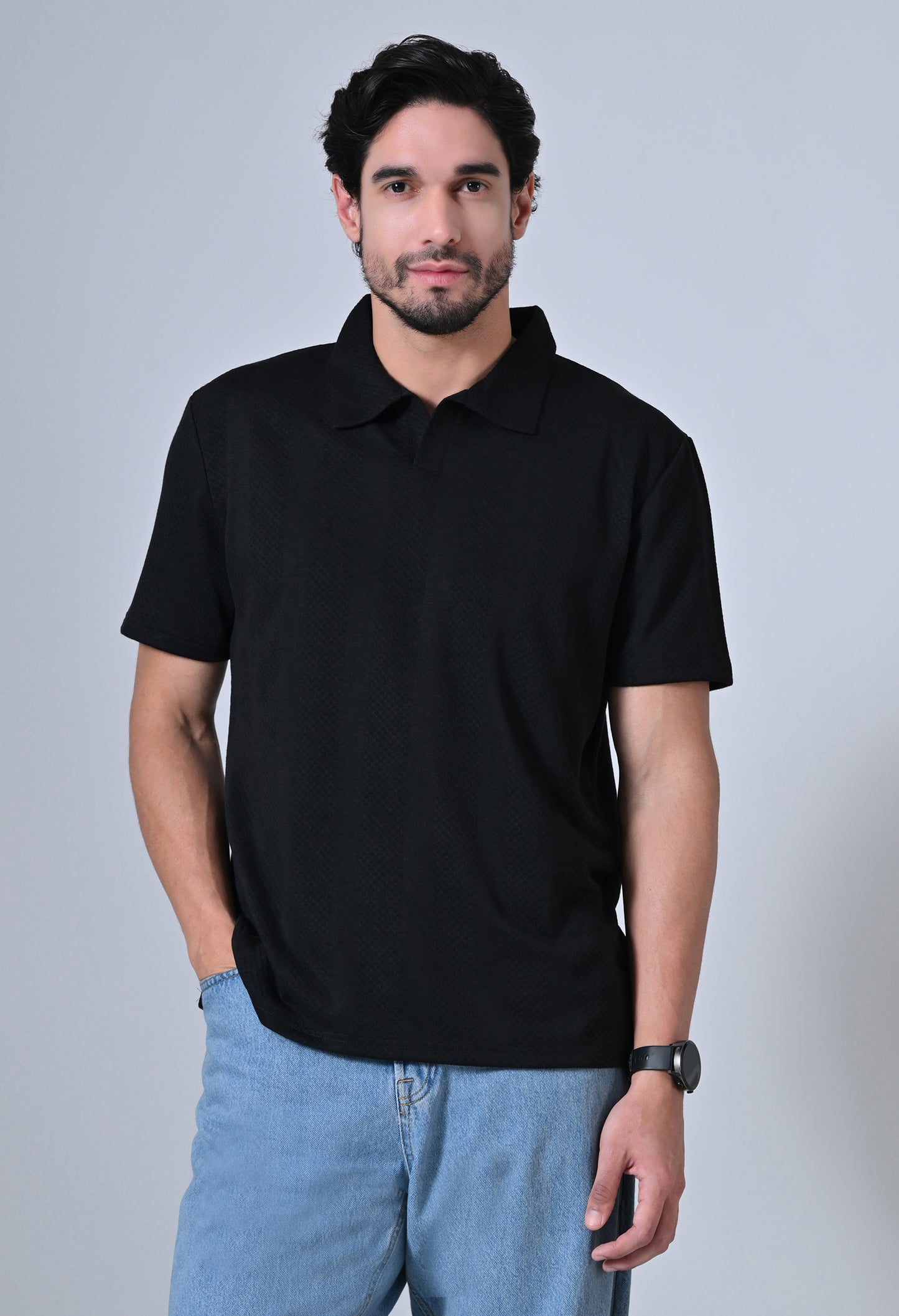 Black Men’s Cotton Solid Polo T-Shirt – Regular Fit Minimal Casual Wear