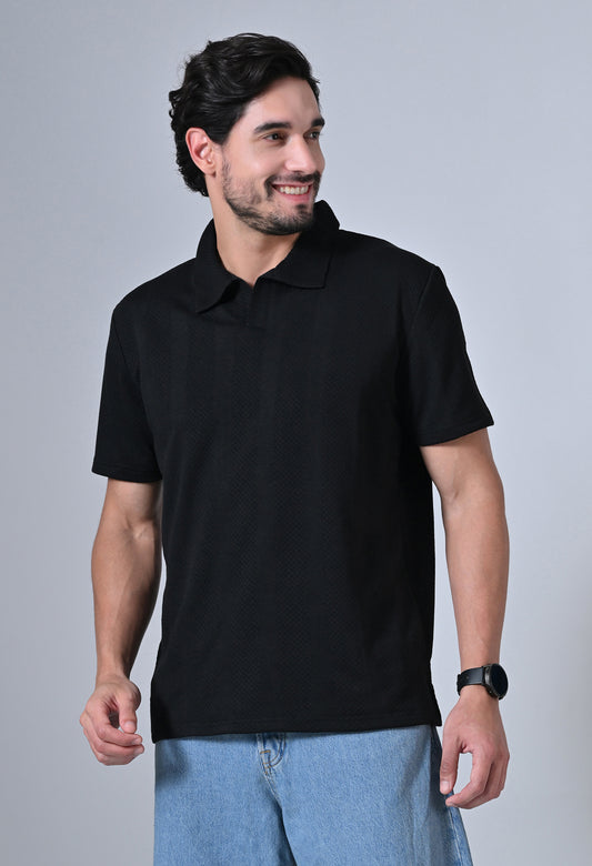 Black Men’s Cotton Solid Polo T-Shirt – Regular Fit Minimal Casual Wear