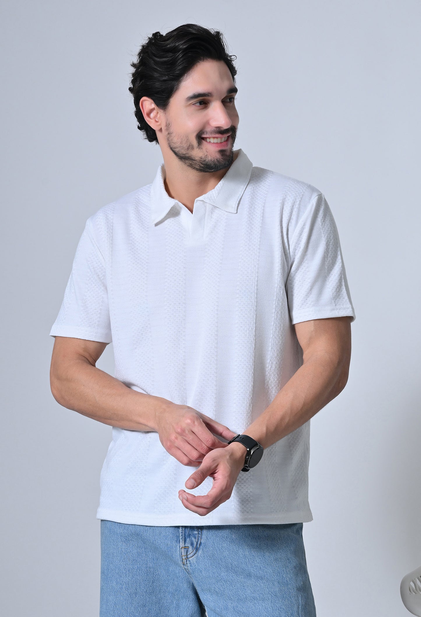 White Men’s Cotton Solid Polo T-Shirt – Regular Fit Minimal Casual Wear