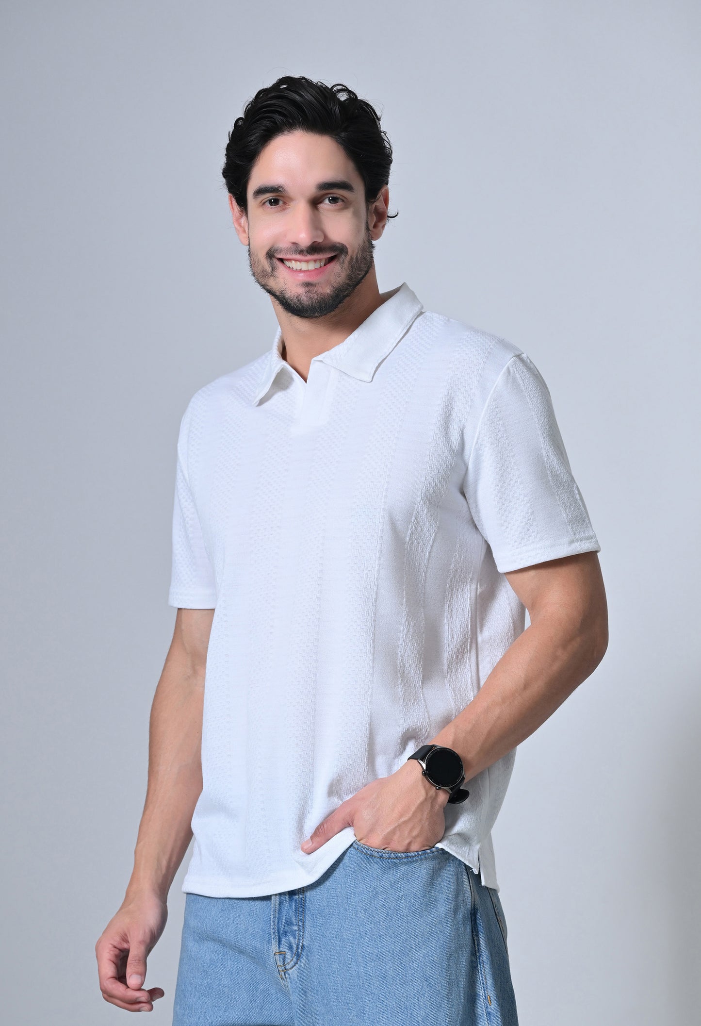 White Men’s Cotton Solid Polo T-Shirt – Regular Fit Minimal Casual Wear