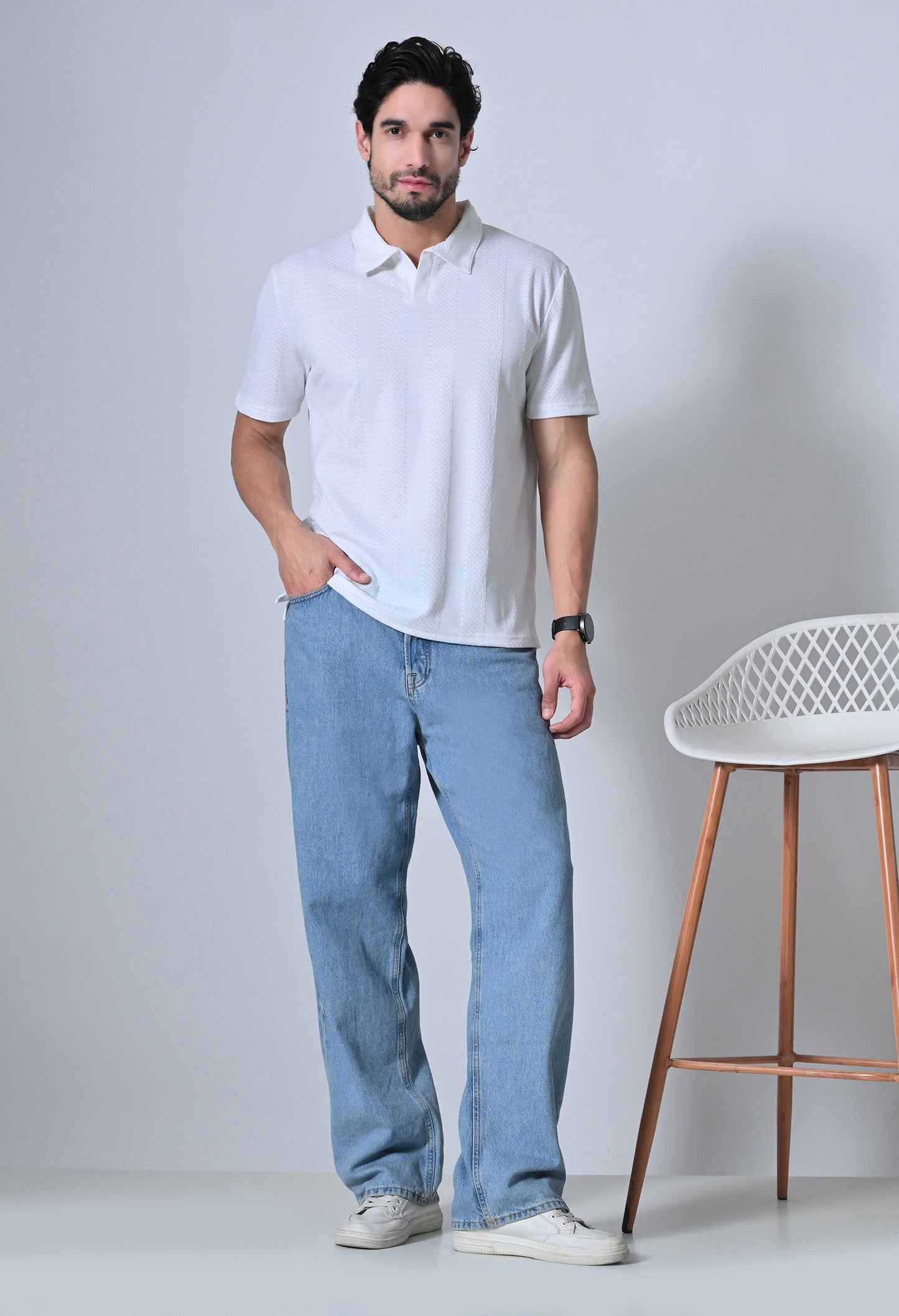White Men’s Cotton Solid Polo T-Shirt – Regular Fit Minimal Casual Wear