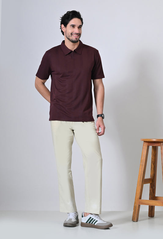 Wine Men’s Cotton Solid Polo T-Shirt – Regular Fit Minimal Casual Wear