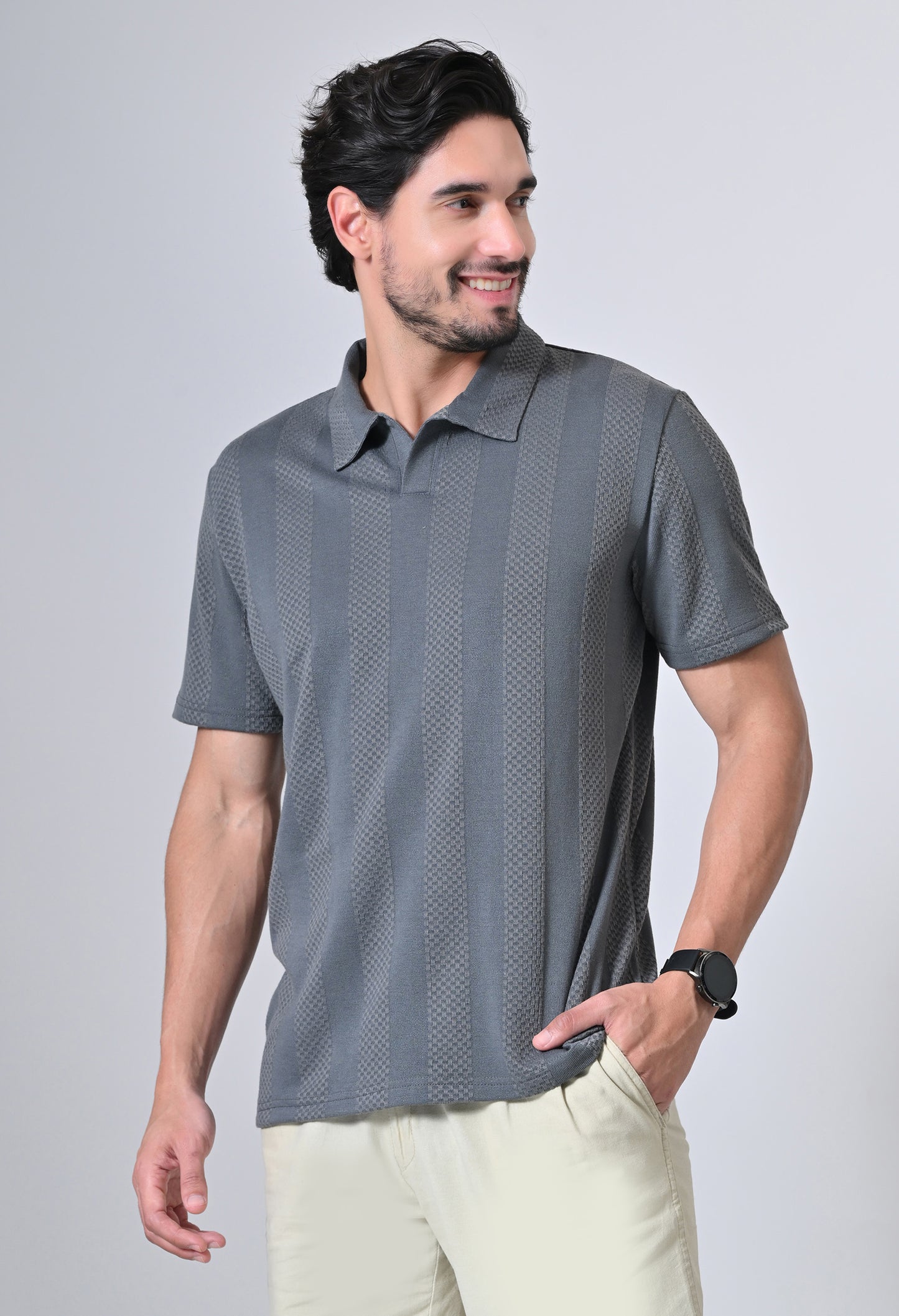 Grey Men’s Cotton Solid Polo T-Shirt – Regular Fit Minimal Casual Wear