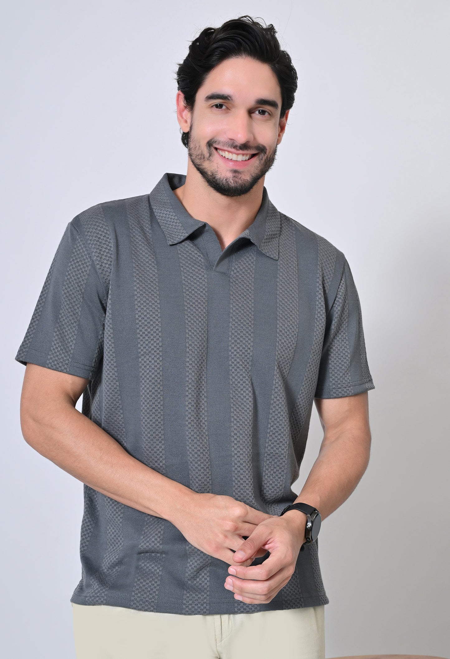Grey Men’s Cotton Solid Polo T-Shirt – Regular Fit Minimal Casual Wear