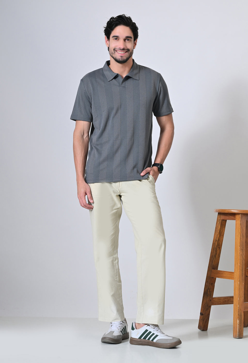 Grey Men’s Cotton Solid Polo T-Shirt – Regular Fit Minimal Casual Wear