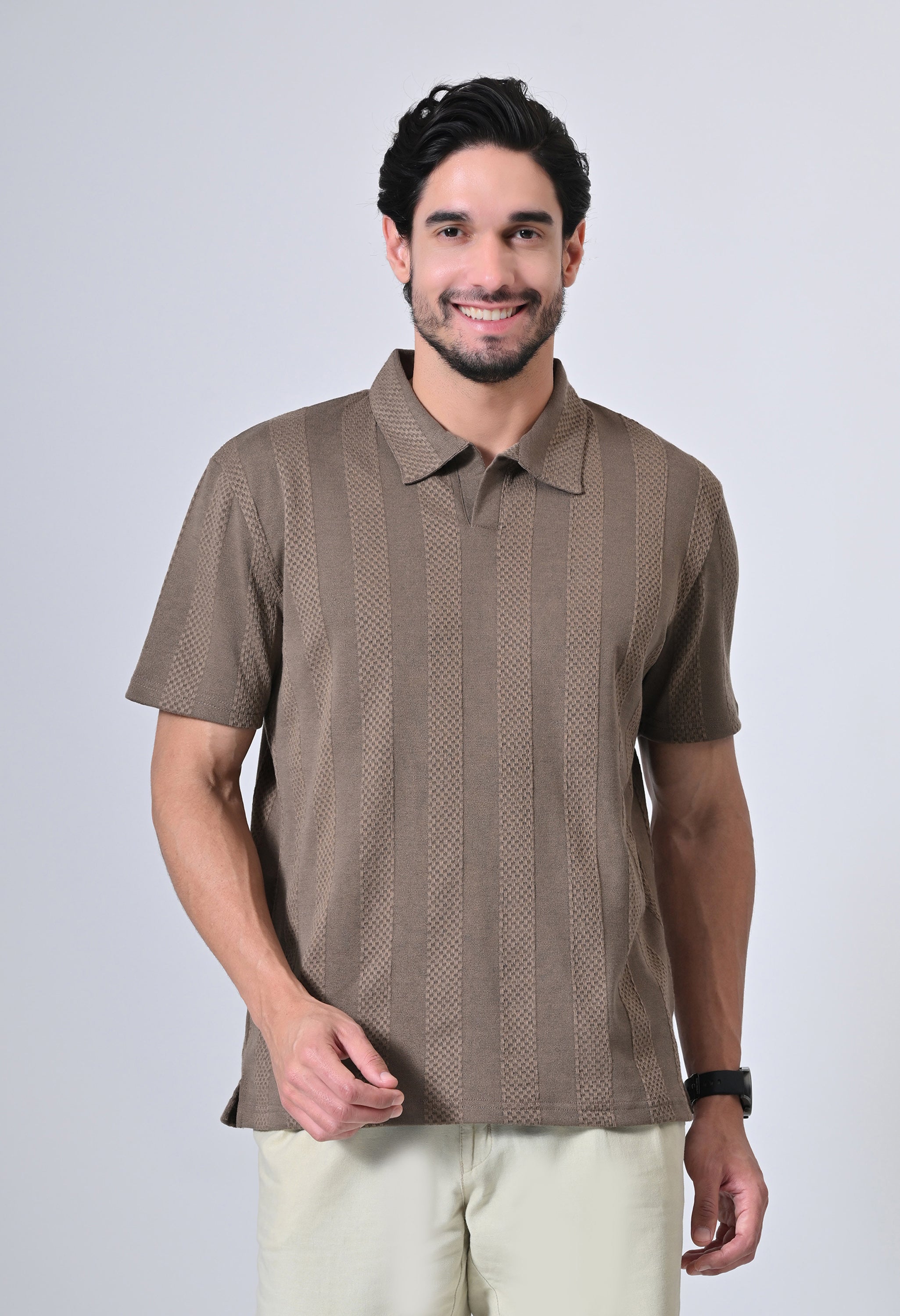 Brown Men’s Cotton Solid Polo T-Shirt – Regular Fit Minimal Casual Wear Secondary image
