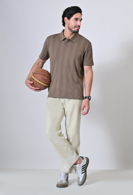 Brown Men’s Cotton Solid Polo T-Shirt – Regular Fit Minimal Casual Wear