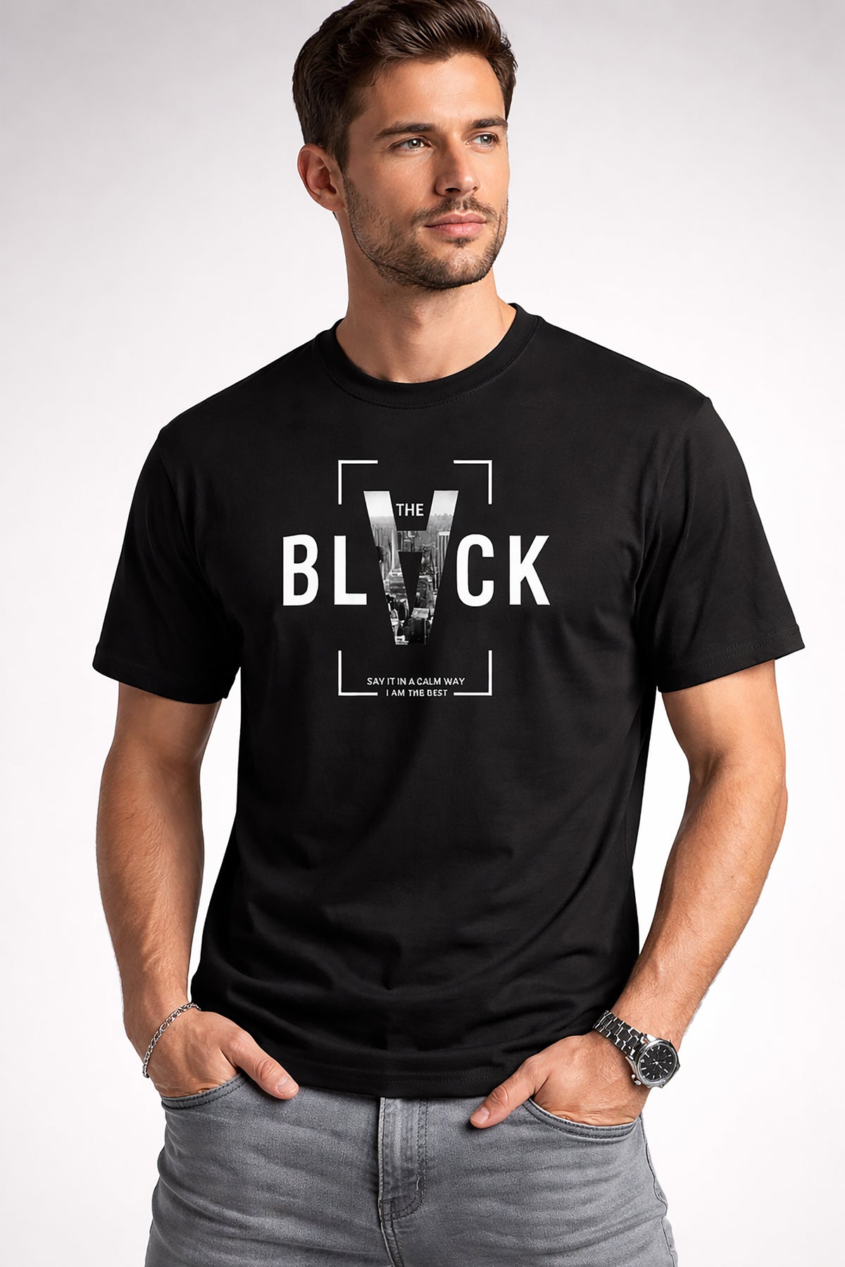 Black Men’s Graphic Print T-Shirt – Regular Fit Casual Wear