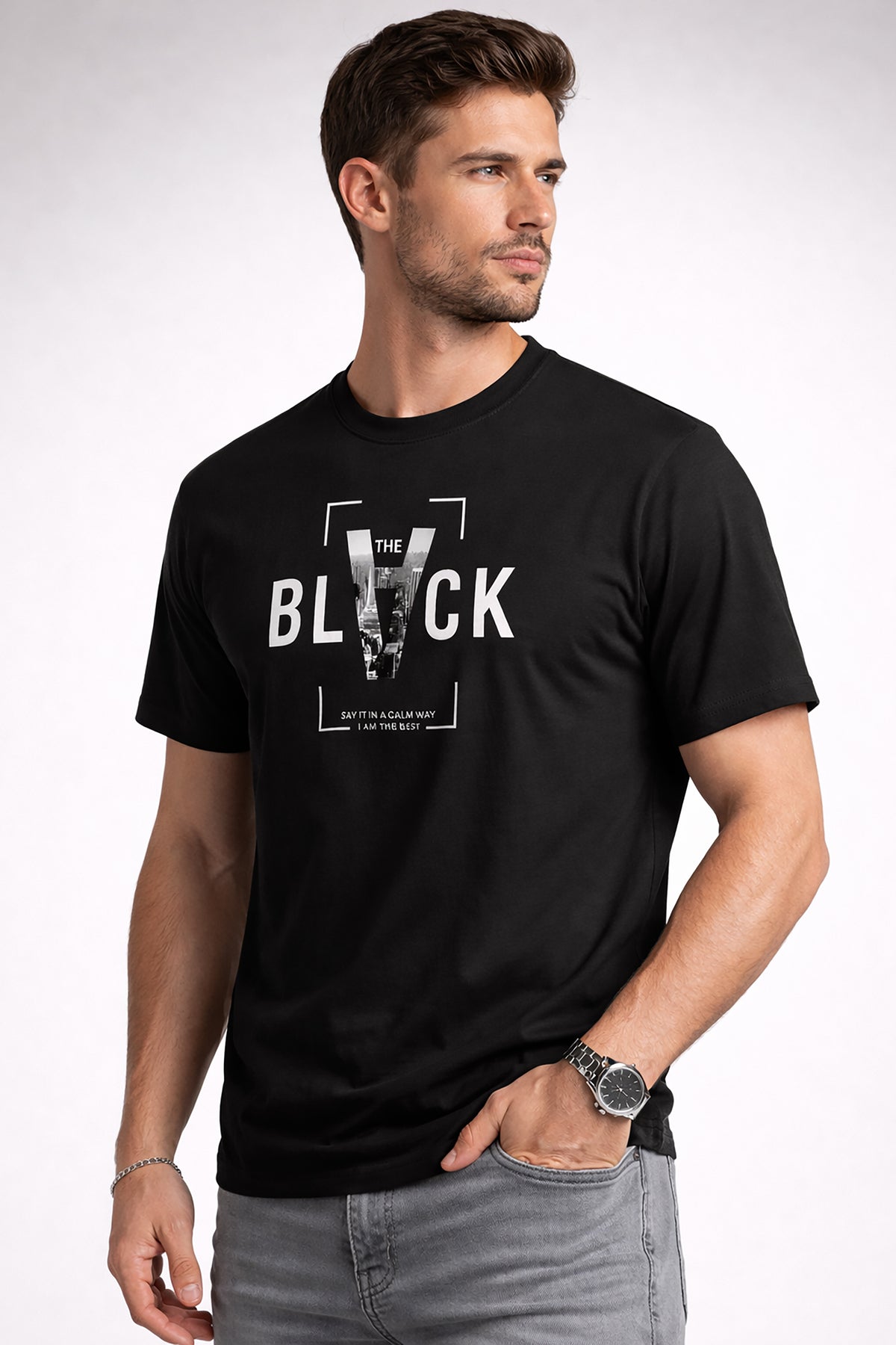 Men’s Cotton Graphic Printed Round Neck Half Sleeve T-Shirt