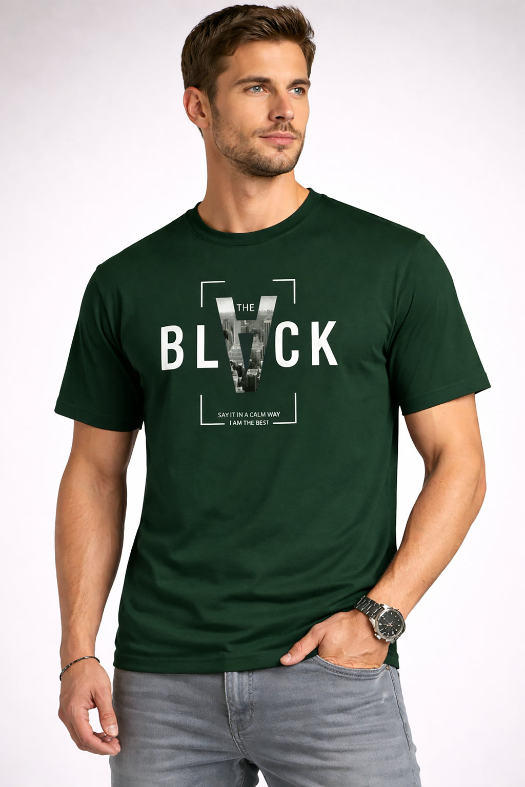 Men’s Cotton Graphic Printed Round Neck Half Sleeve T-Shirt