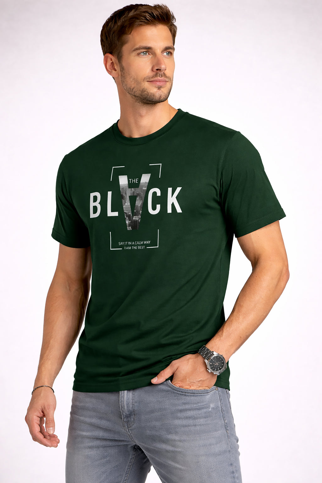 Men’s Cotton Graphic Printed Round Neck Half Sleeve T-Shirt