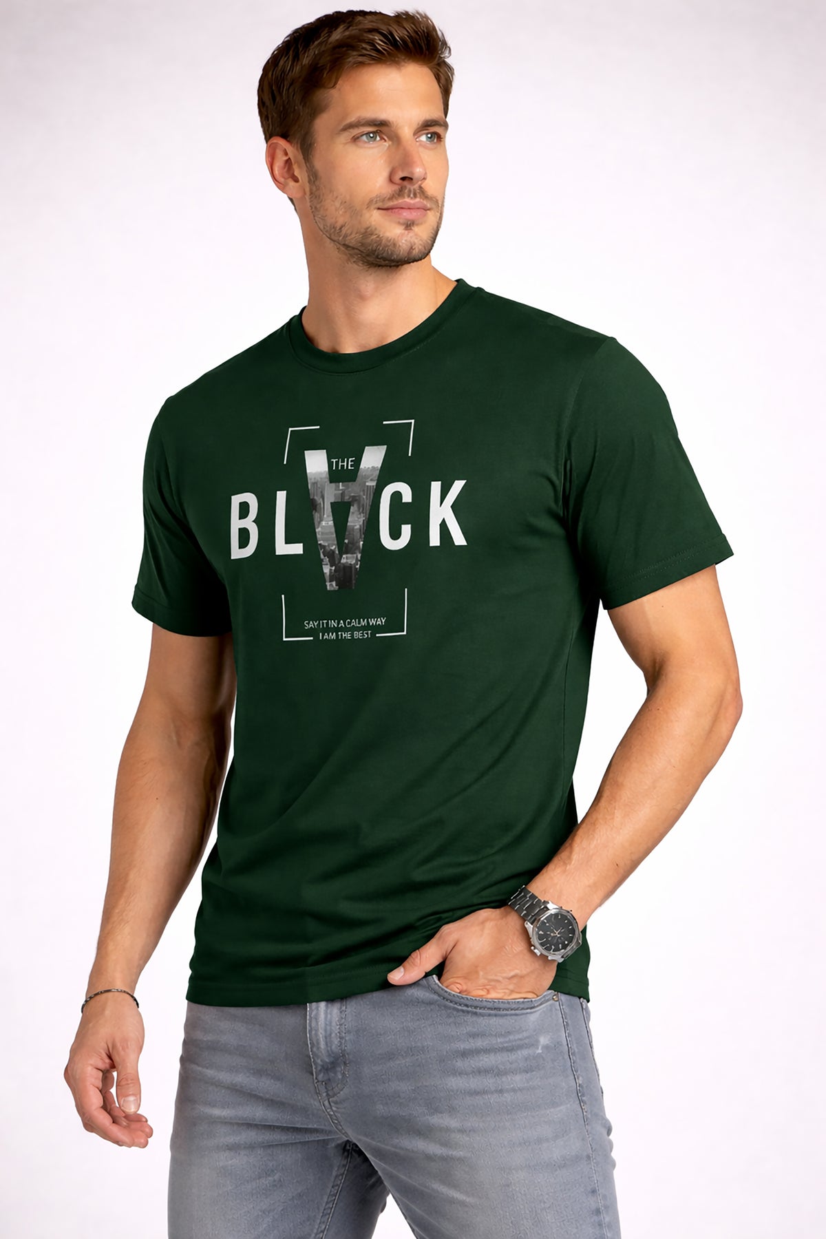 Men’s Cotton Graphic Printed Round Neck Half Sleeve T-Shirt