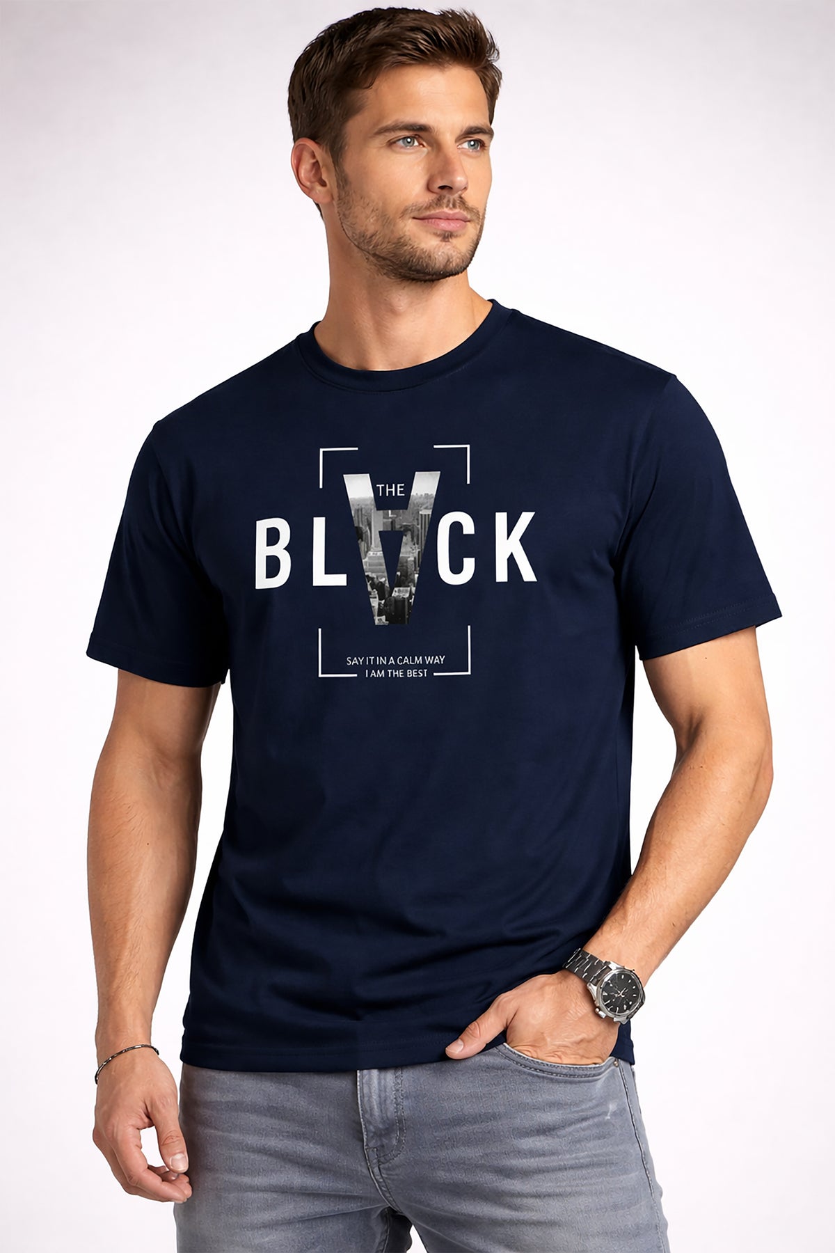Men’s Cotton Graphic Printed Round Neck Half Sleeve T-Shirt