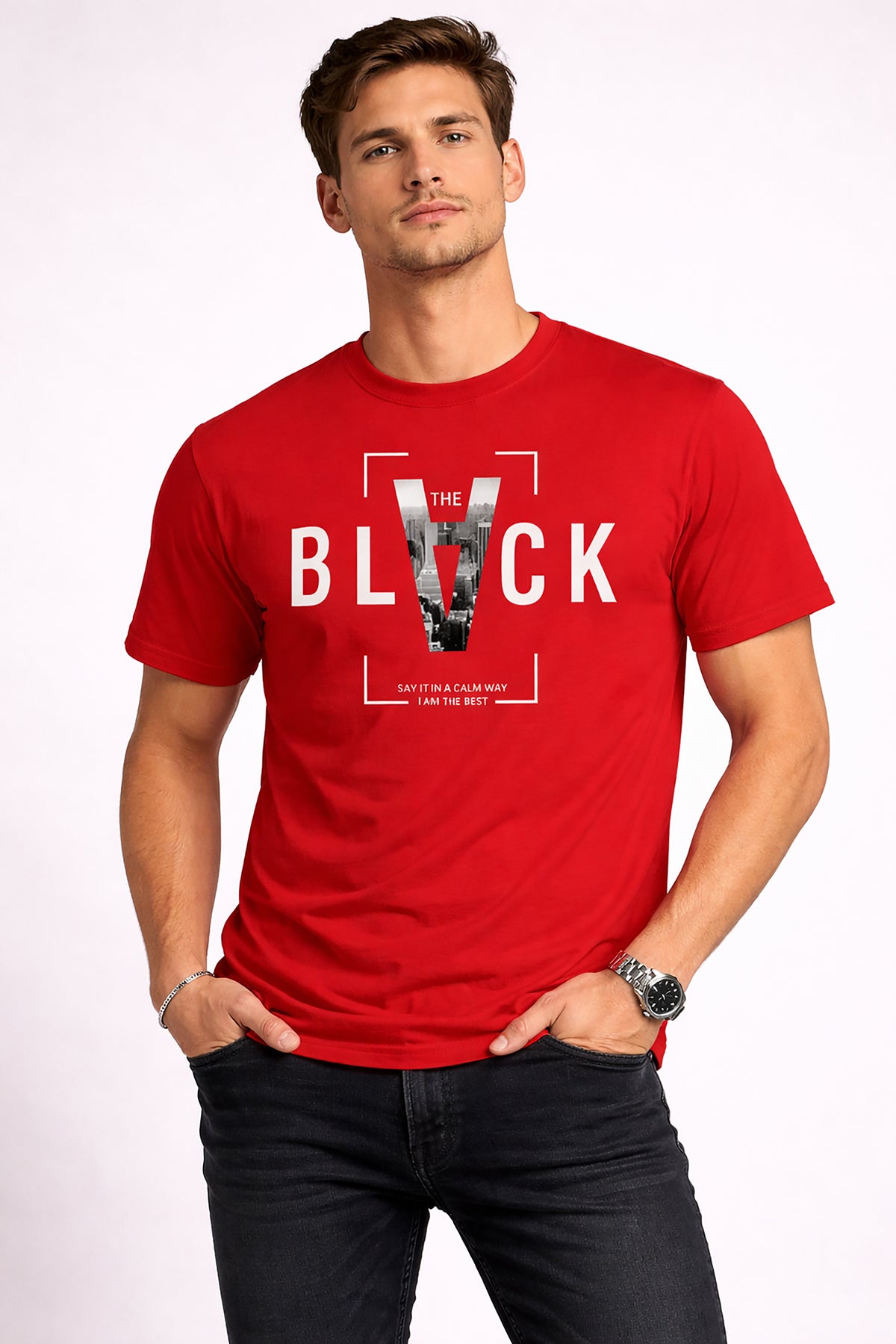 Men’s Cotton Graphic Printed Round Neck Half Sleeve T-Shirt