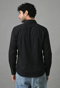 Black Men's Graphic Printed Cotton Poplin Regular Fit Full Sleeve Formal Shirts