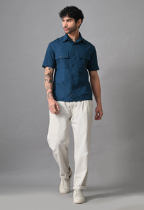 Men’s Cotton Short Sleeve Shirt with Dual Flap Pocket