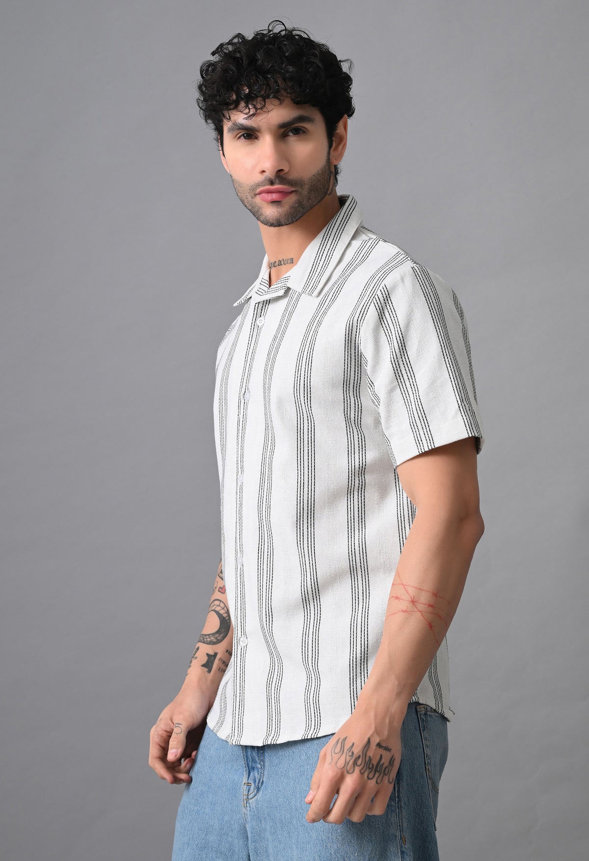 Men’s Cotton Striped Short Sleeve Casual Shirt