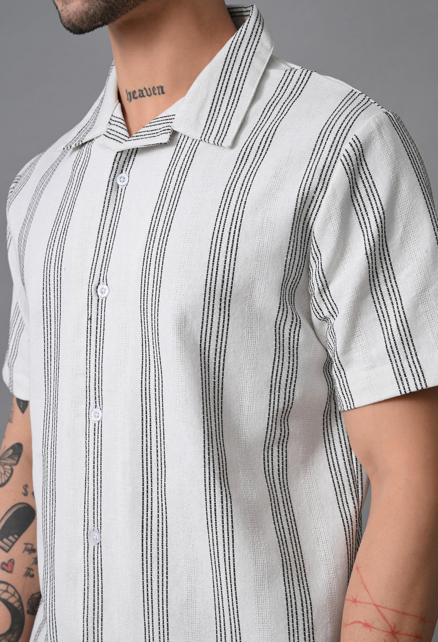 White Men's Cotton Poplin Striped Regular Fit Casual& Semi Formal Shirts