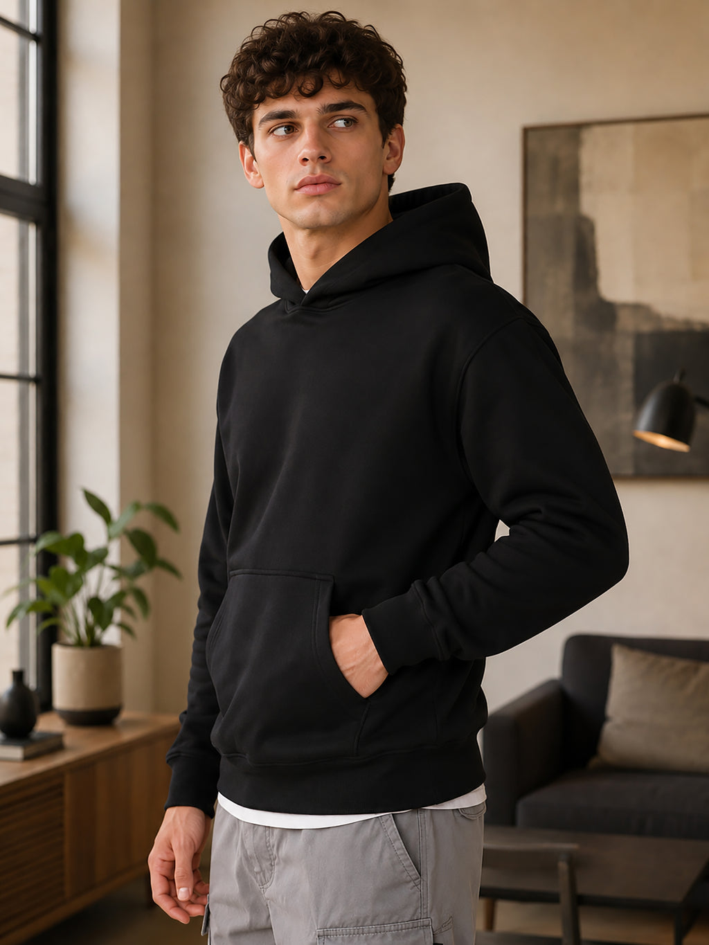Men’s Printed Fleece Hooded Sweatshirt with Kangaroo Pocket