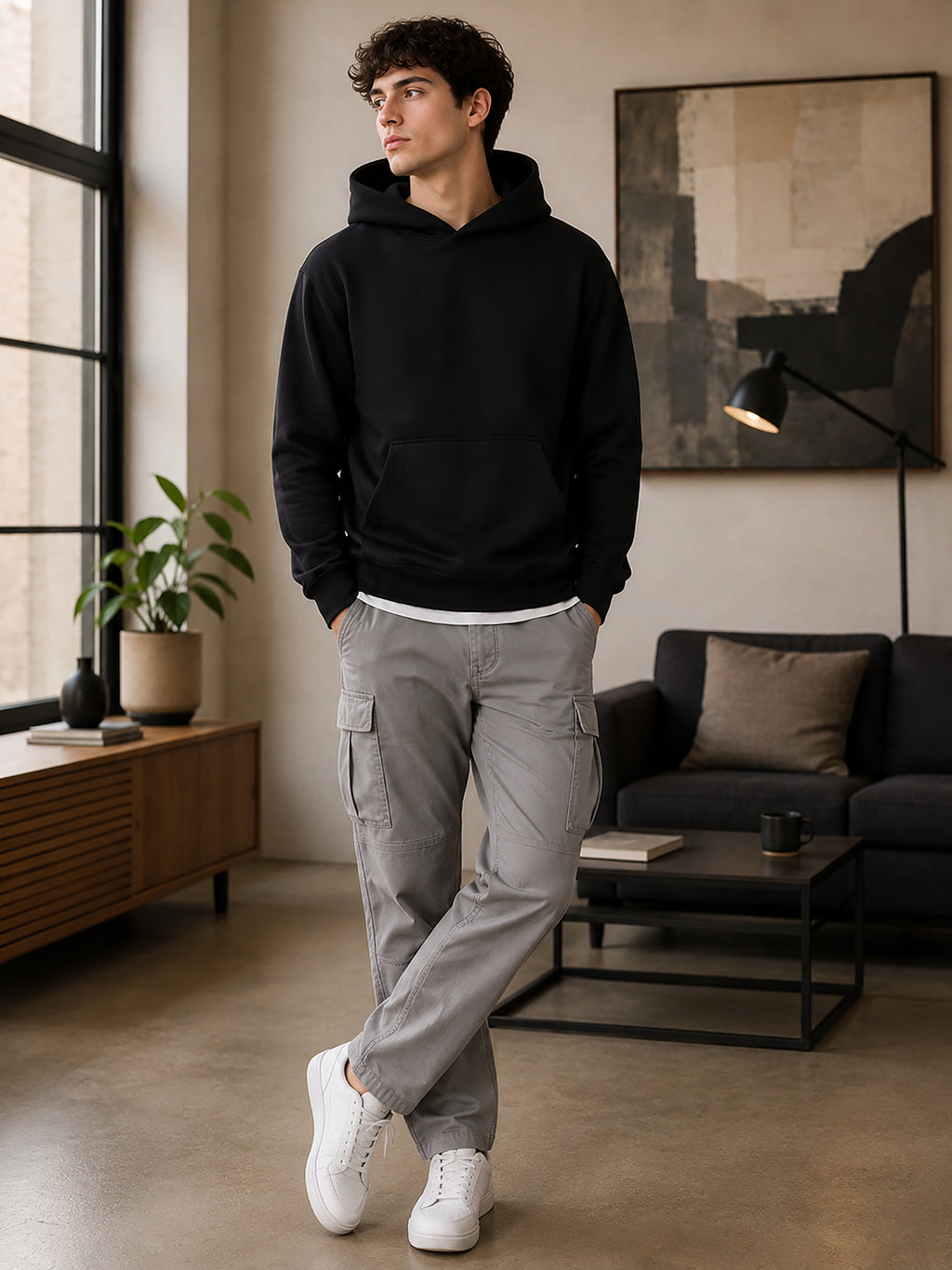 Men’s Printed Fleece Hooded Sweatshirt with Kangaroo Pocket