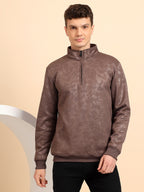 Taupe Brown High Neck Zipper Camouflage Pattern Sweatshirt