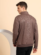 Taupe Brown High Neck Zipper Camouflage Pattern Sweatshirt